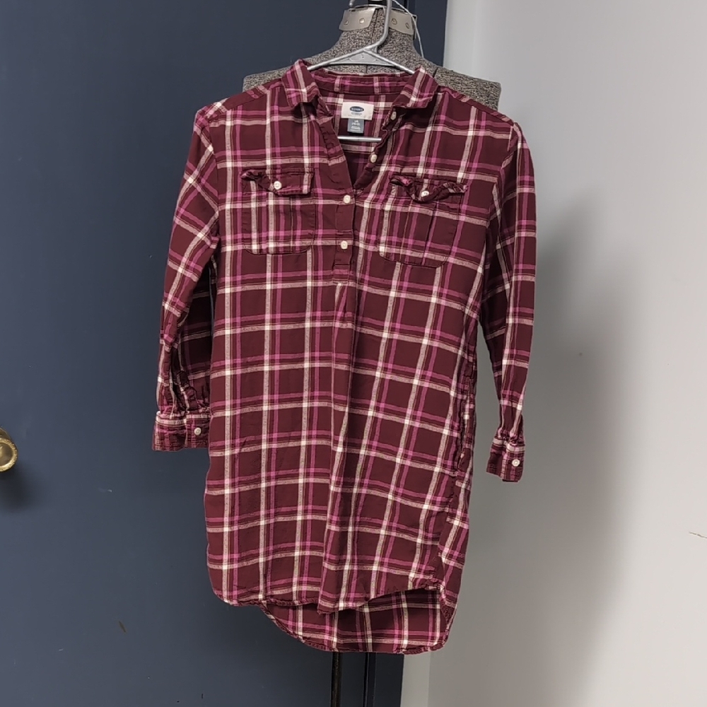 Old Navy Girls Pink and White Plaid Shirt Dress